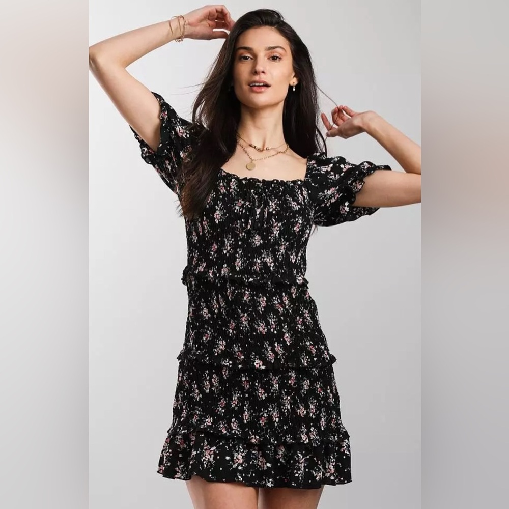 Allison & Kelly Ruched Floral Ruffle Hem Dress